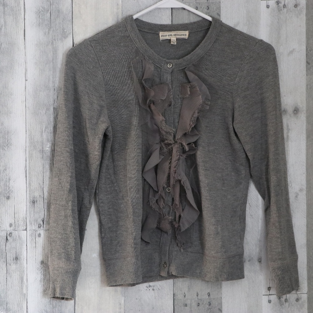 Poof Girl Excellence| Girls Gray Button Up Sweater